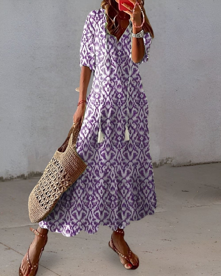Women's Maxi Dress with Tassel Tie Front - Boho Style for Summer 2