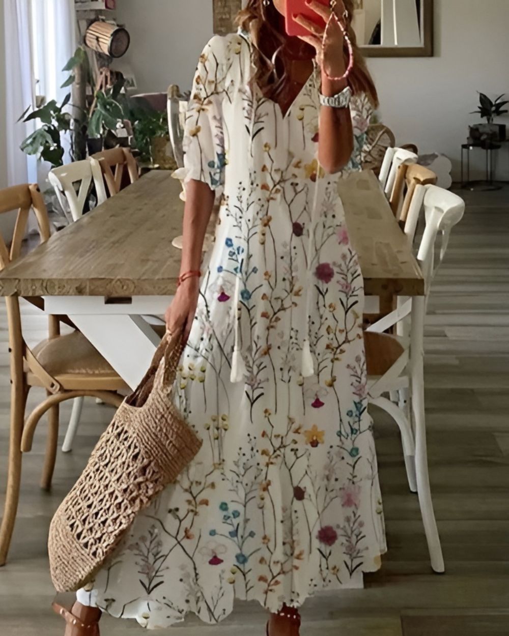 Women's Maxi Dress with Tassel Tie Front - Boho Style for Summer 6