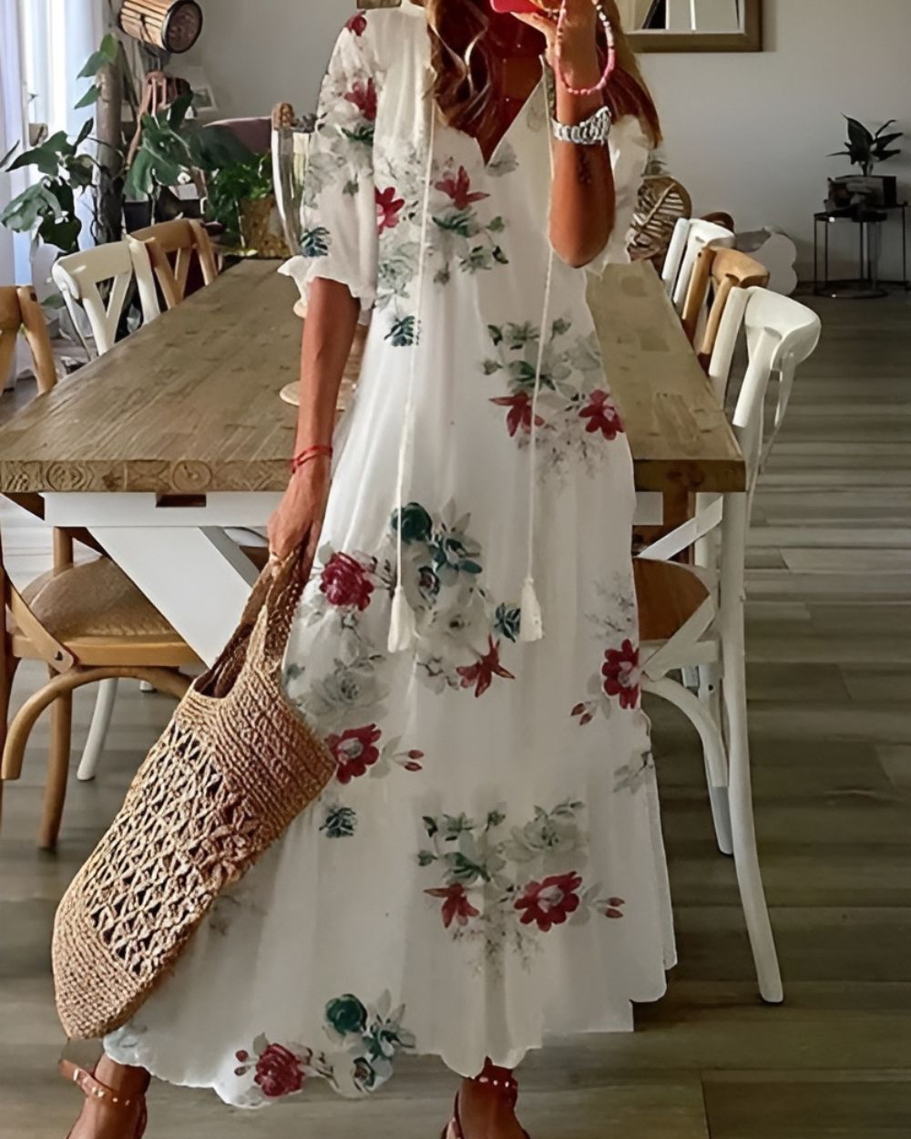 Women's Maxi Dress with Tassel Tie Front - Boho Style for Summer 7