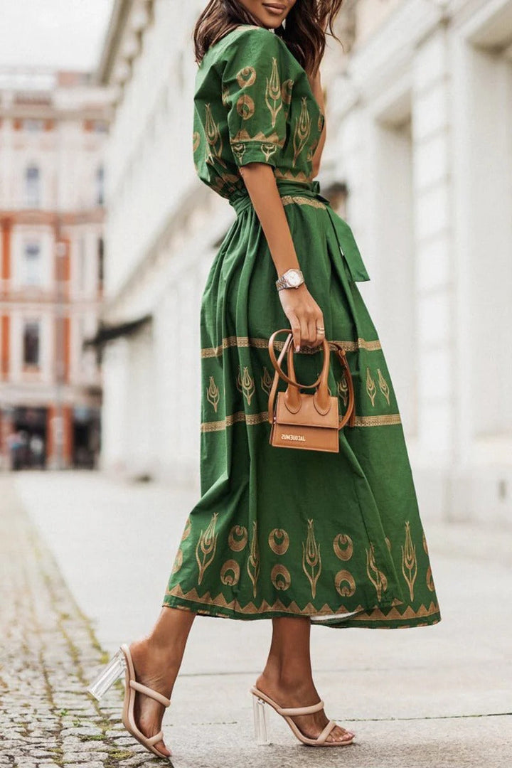 Women's Midi Dress with Collared Neckline and Printed Design - Chic and Versatile Dresses for Any Occasion 2