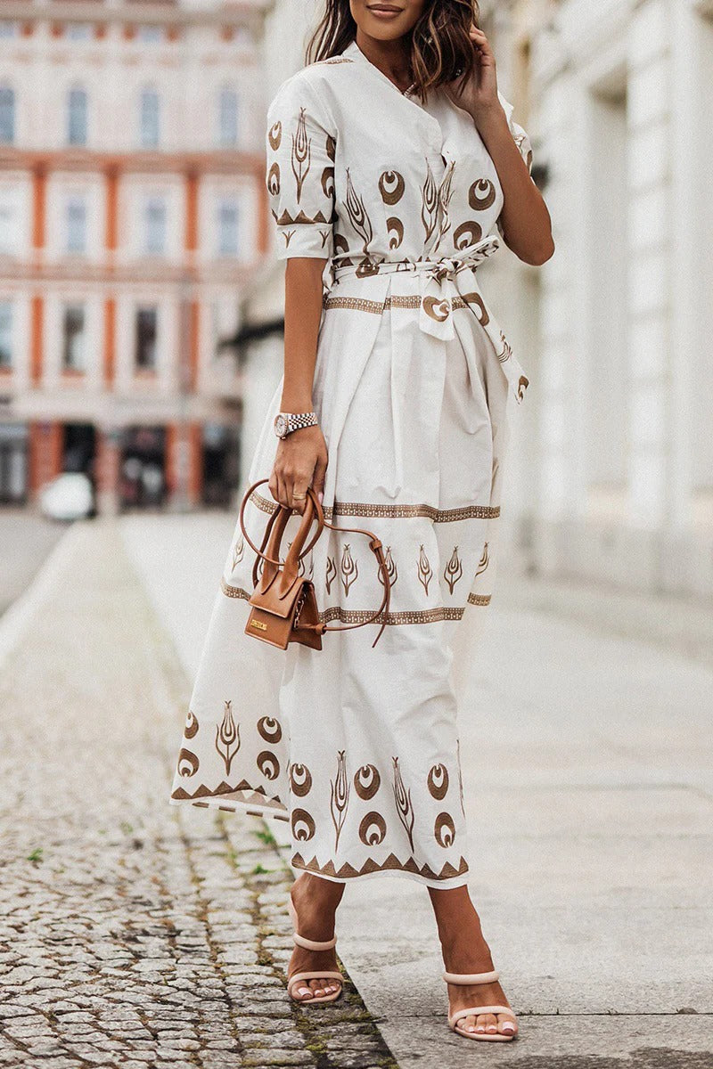 Women's Midi Dress with Collared Neckline and Printed Design - Chic and Versatile Dresses for Any Occasion 4