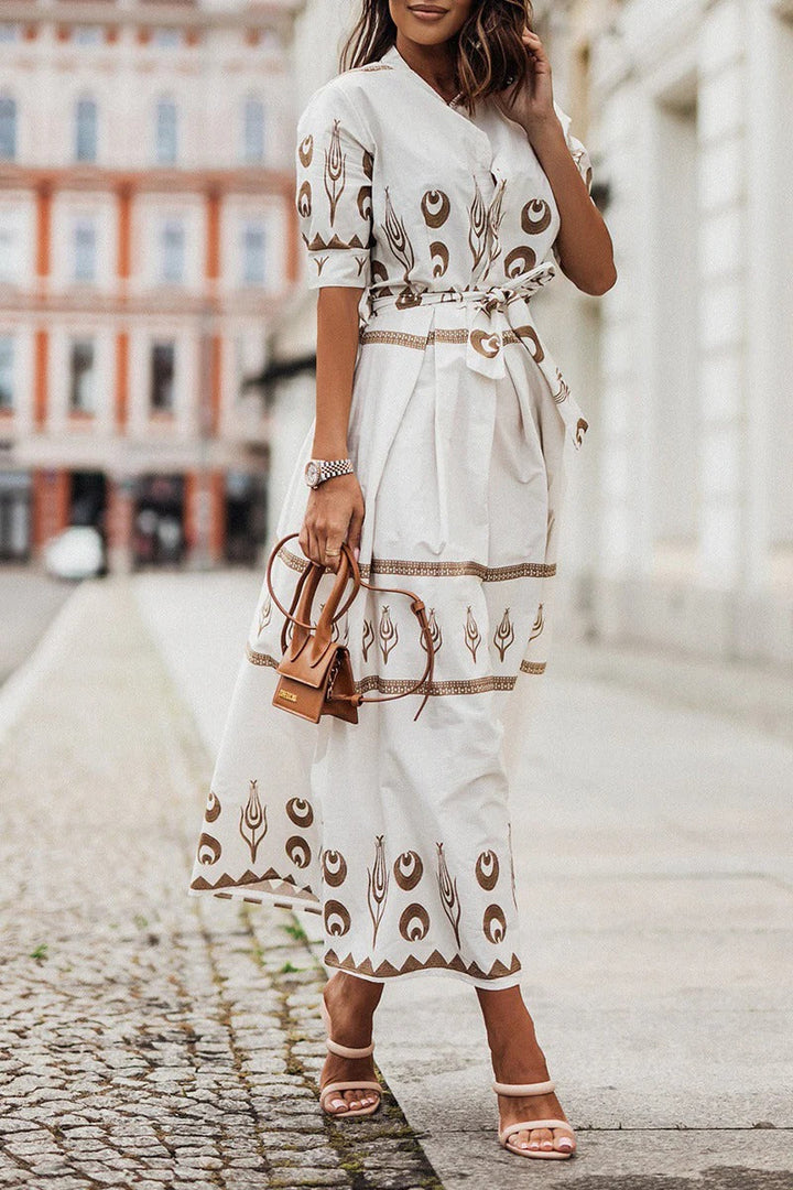 Women's Midi Dress with Collared Neckline and Printed Design - Chic and Versatile Dresses for Any Occasion 4