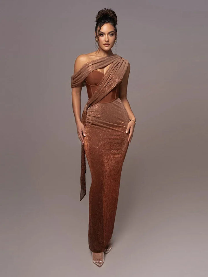 Women's One-Shoulder Maxi Dress for Formal Events - Elegant Bodycon Fit 0