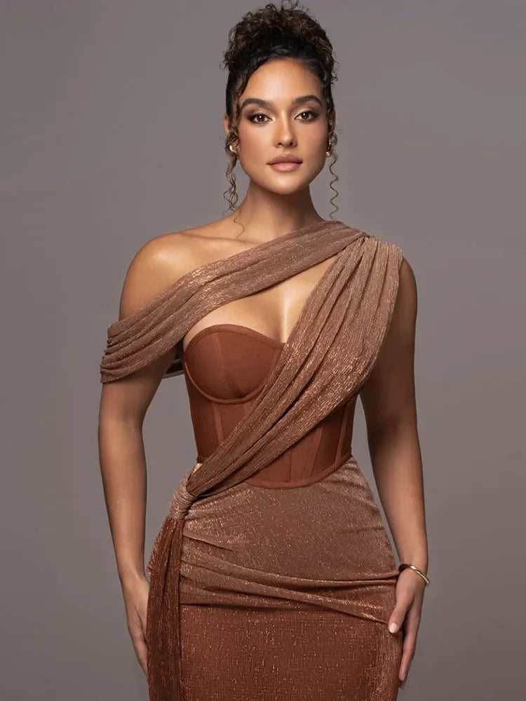 Women's One-Shoulder Maxi Dress for Formal Events - Elegant Bodycon Fit 2