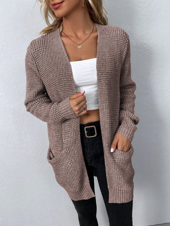 Women's Open-Front Relaxed Waffle-Knit Cardigan for Layering 1