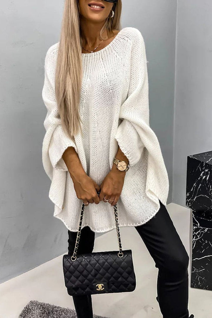 Women's Oversized Batwing Sleeve Round Neck Knit Sweater for Casual Comfort 2