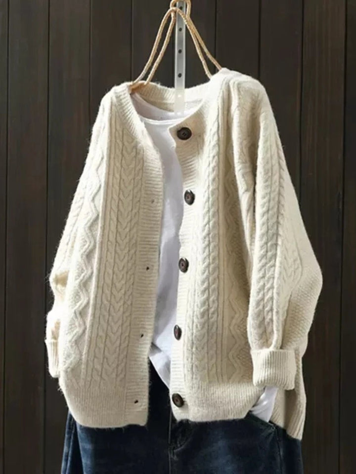 Women's Oversized Cable Knit Cardigan with Button Placket for Autumn and Winter 0