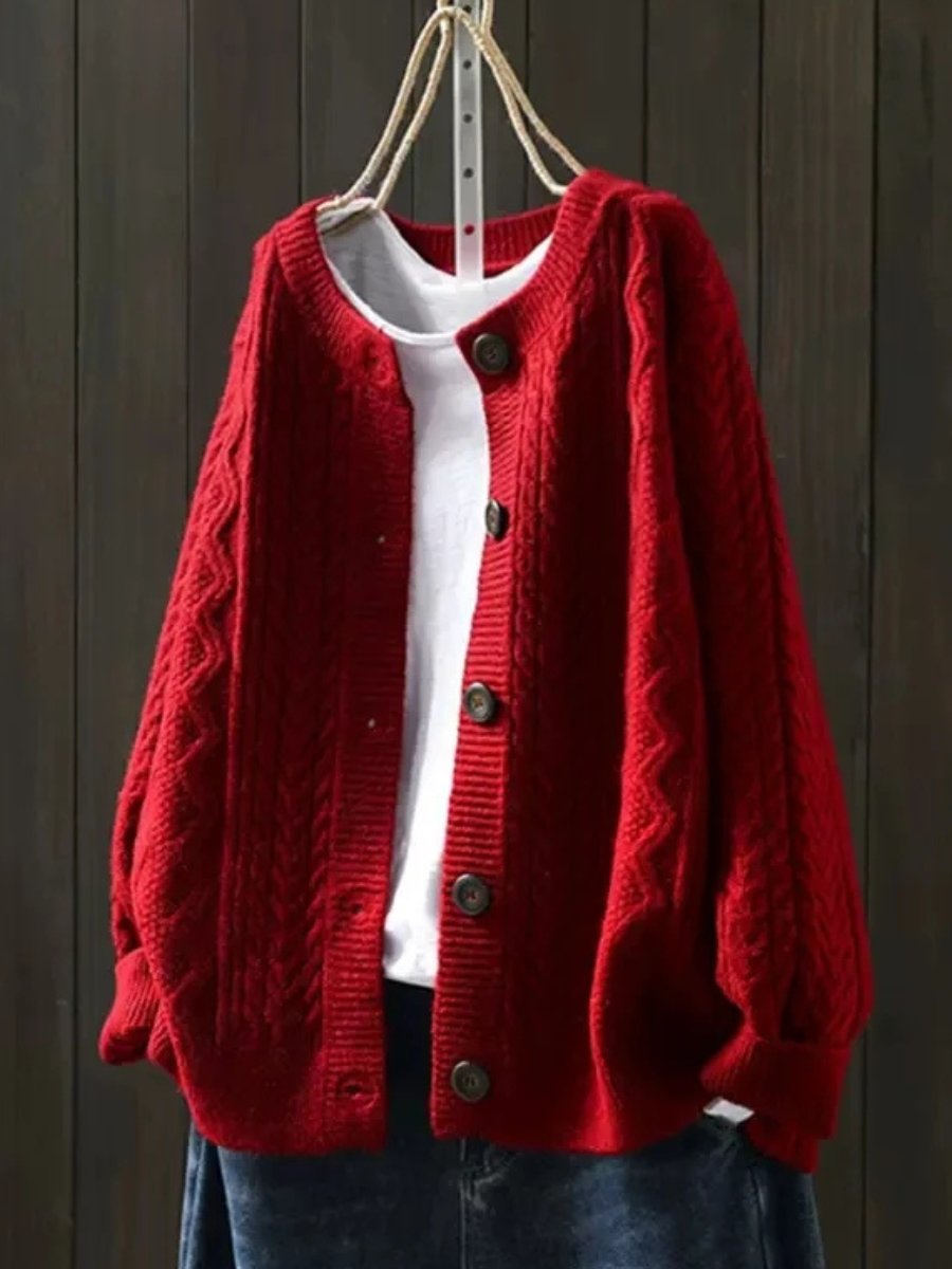Women's Oversized Cable Knit Cardigan with Button Placket for Autumn and Winter 1