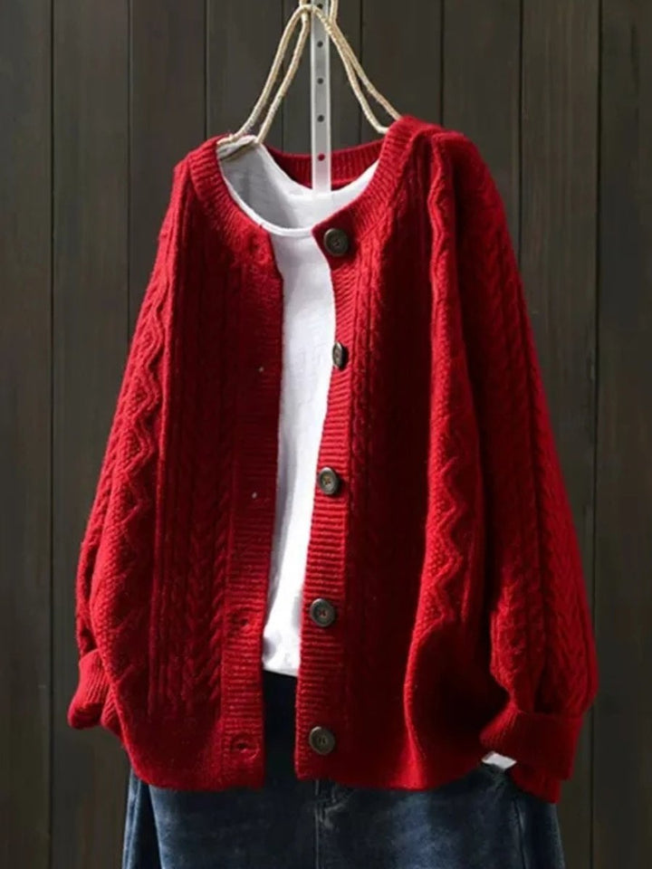 Women's Oversized Cable Knit Cardigan with Button Placket for Autumn and Winter 1