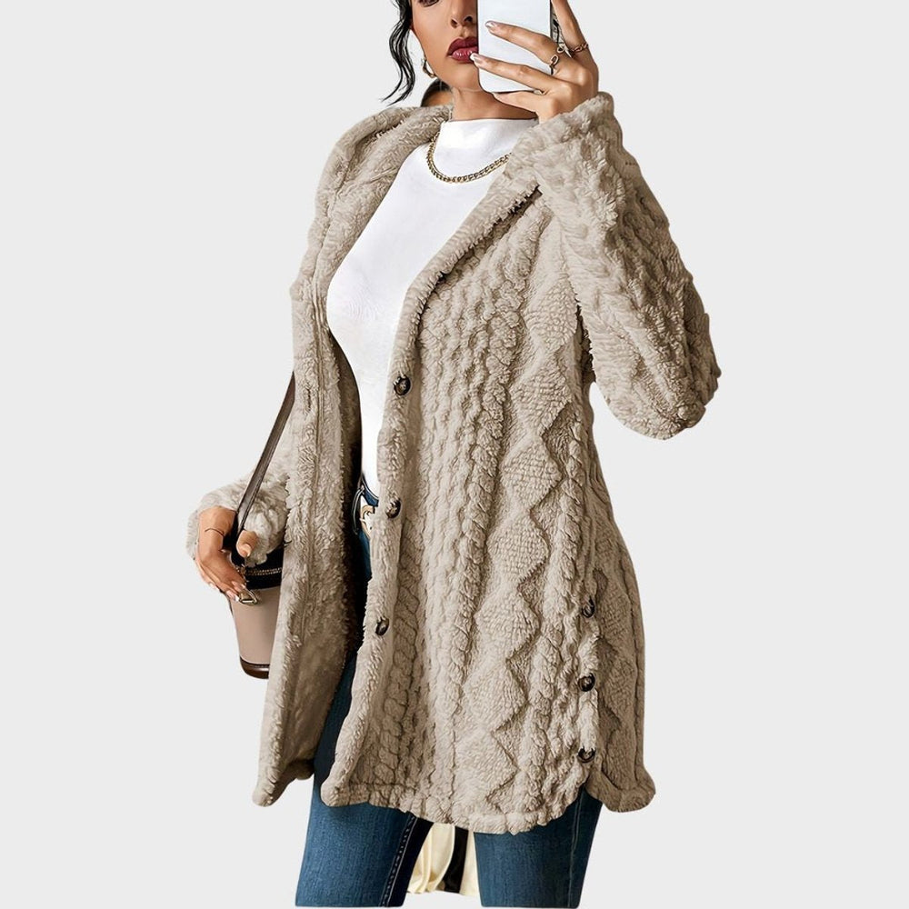 Women's Oversized Fluffy Hooded Cardigan Buttoned Cozy Layer 1