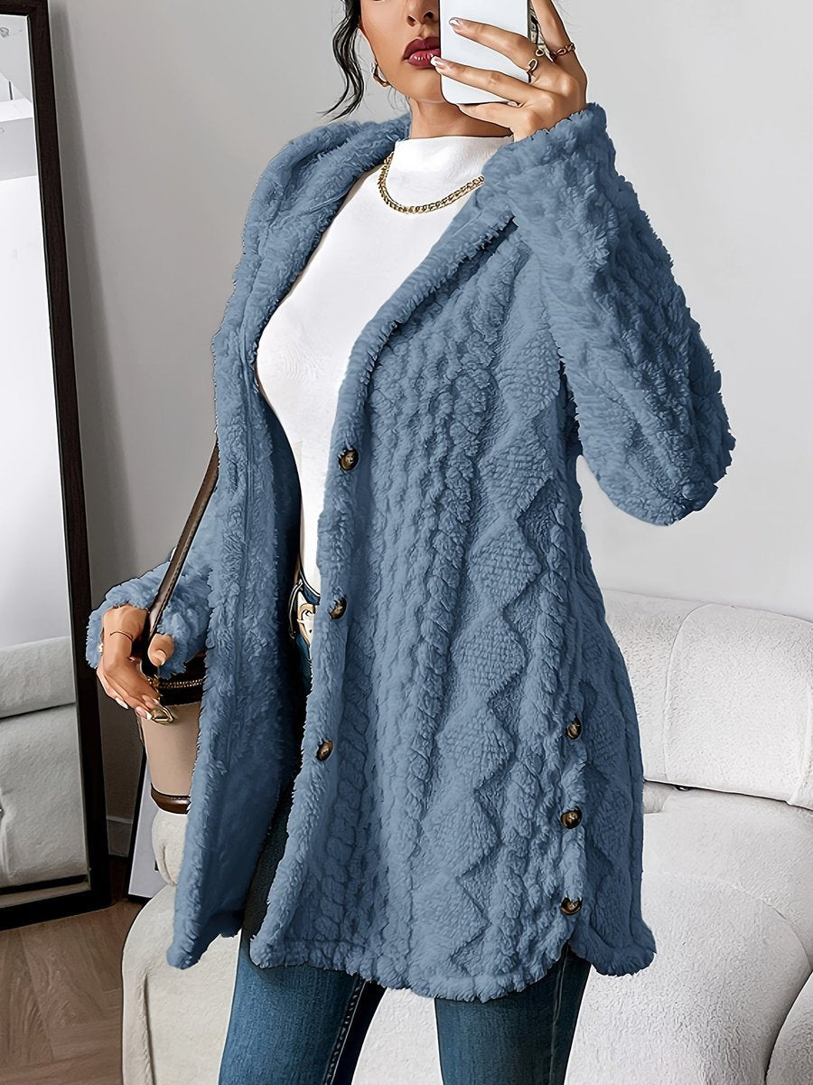 Women's Oversized Fluffy Hooded Cardigan Buttoned Cozy Layer 2