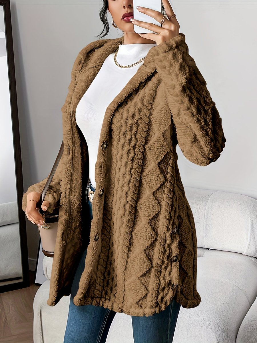 Women's Oversized Fluffy Hooded Cardigan Buttoned Cozy Layer 3