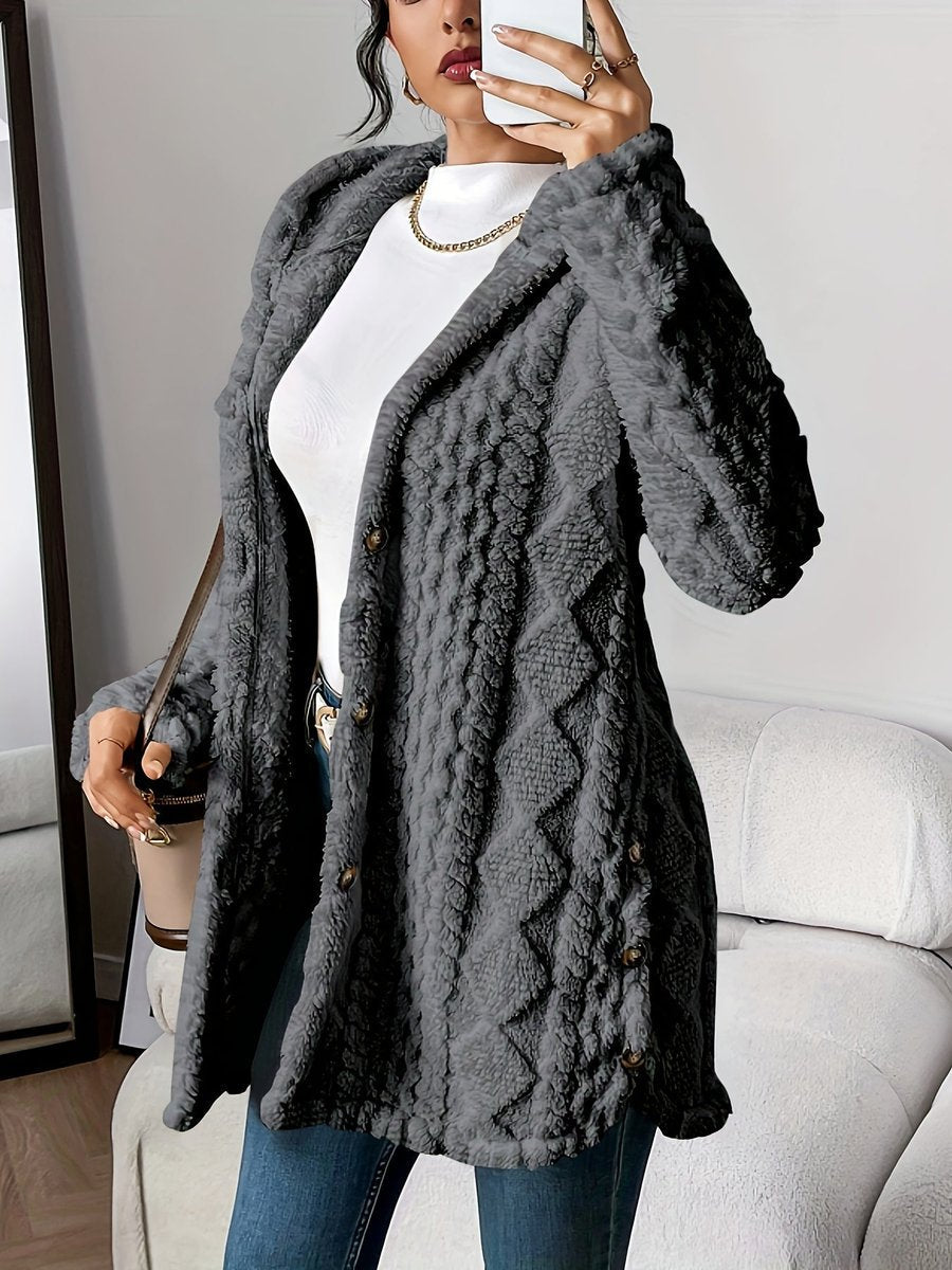 Women's Oversized Fluffy Hooded Cardigan Buttoned Cozy Layer 4