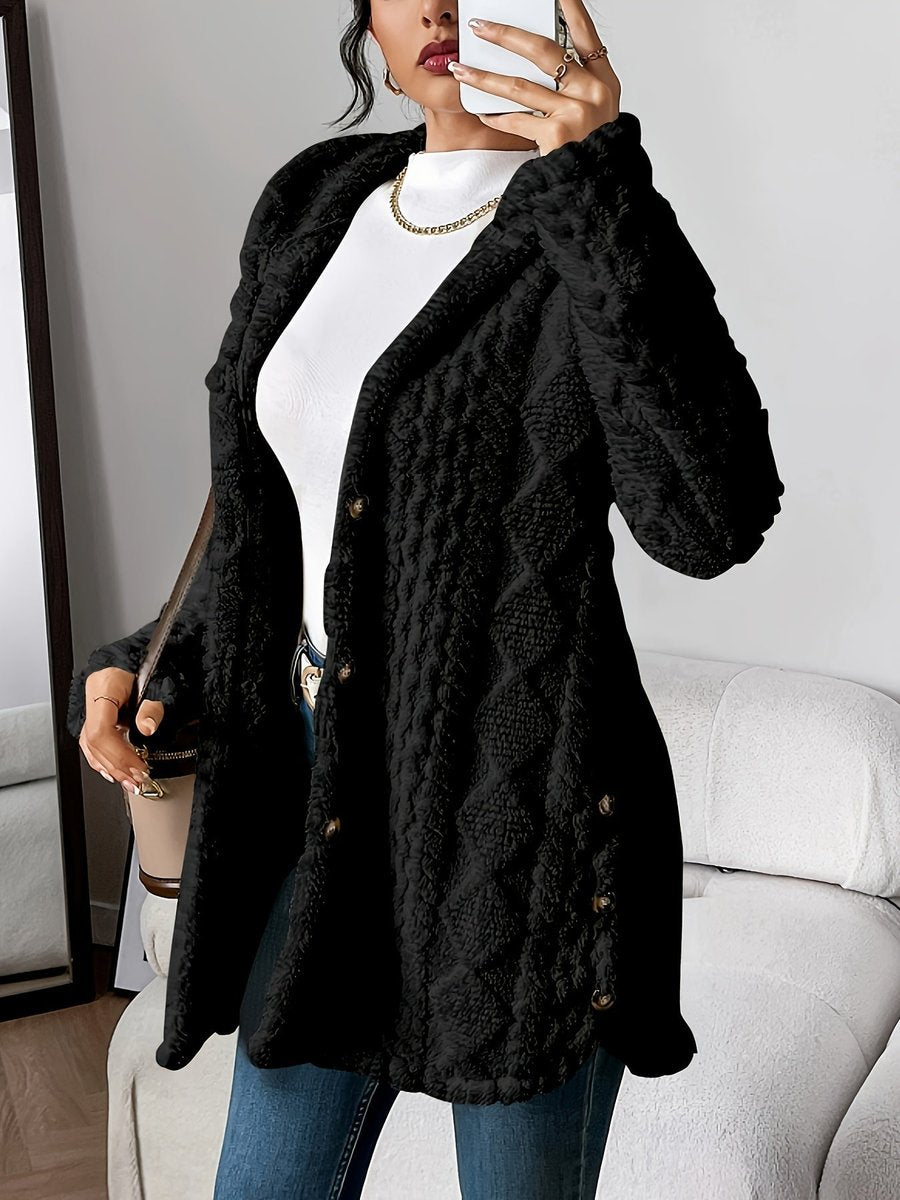 Women's Oversized Fluffy Hooded Cardigan Buttoned Cozy Layer 5