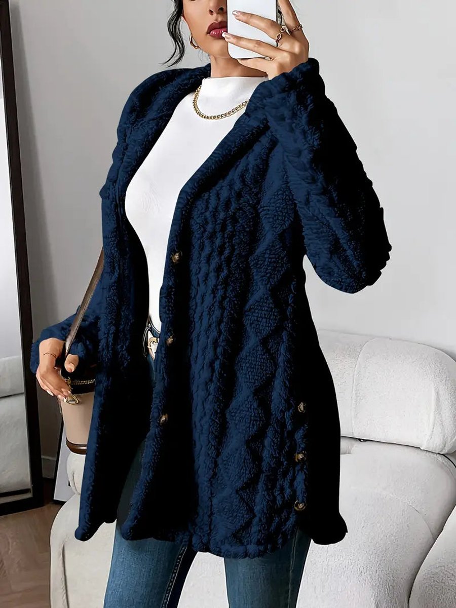 Women's Oversized Fluffy Hooded Cardigan Buttoned Cozy Layer 6