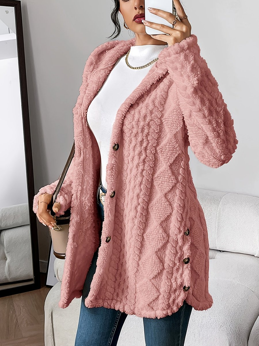 Women's Oversized Fluffy Hooded Cardigan Buttoned Cozy Layer 7
