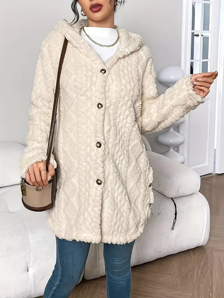 Women's Oversized Fluffy Hooded Cardigan Buttoned Cozy Layer 8