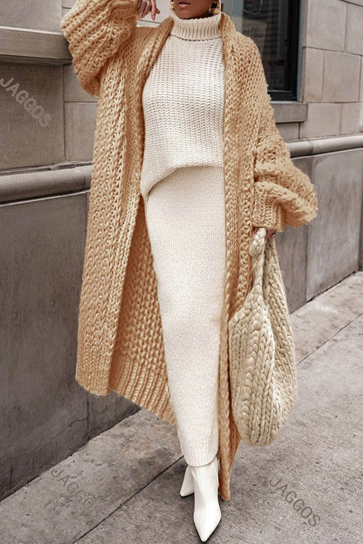 Women’s Oversized Longline Chunky Knit Cardigan Open Front Layering Sweater 5