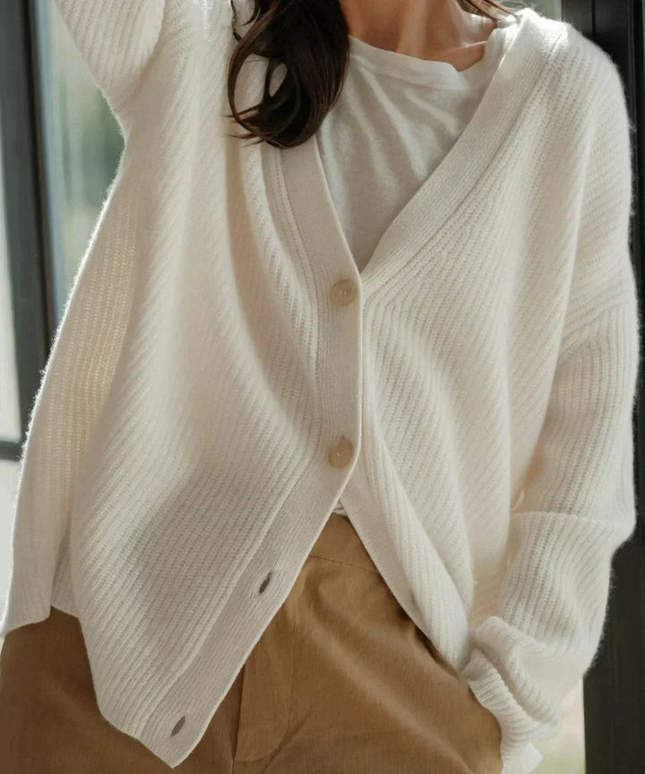 Women's Oversized V-Neck Button Cardigan Lightweight Layering Sweater 2