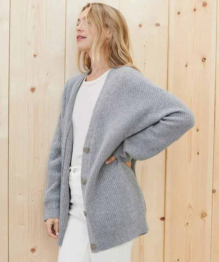 Women's Oversized V-Neck Button Cardigan Lightweight Layering Sweater 3