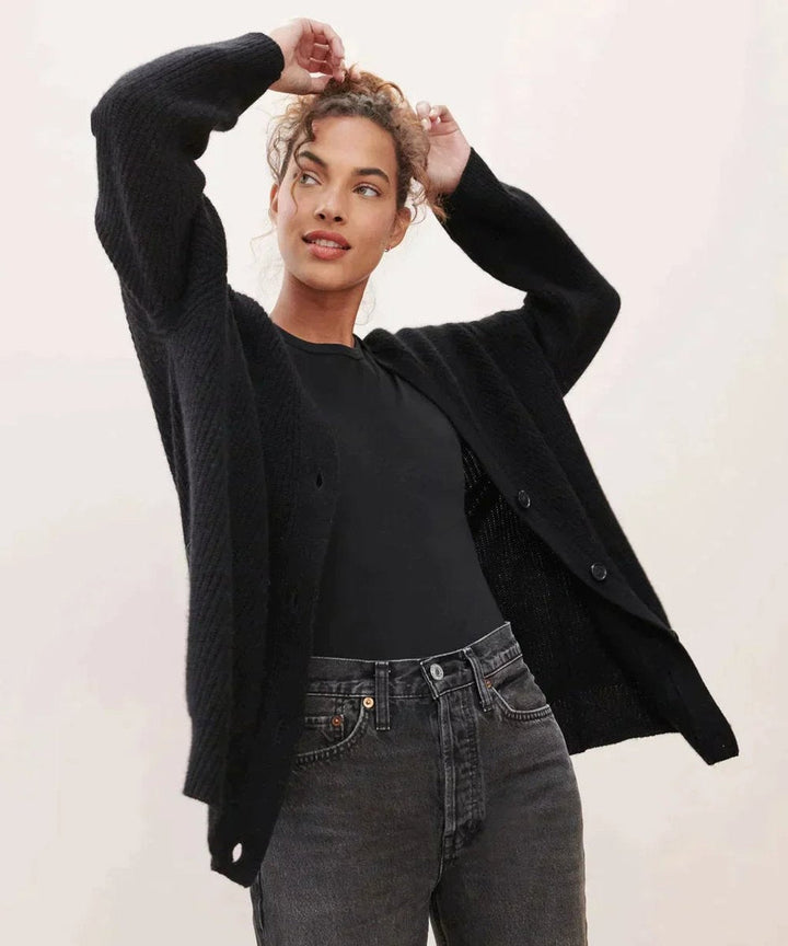Women's Oversized V-Neck Button Cardigan Lightweight Layering Sweater 4