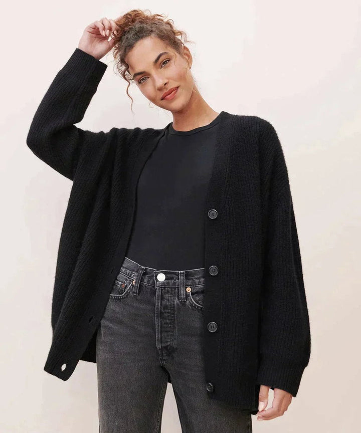 Women's Oversized V-Neck Button Cardigan Lightweight Layering Sweater 6