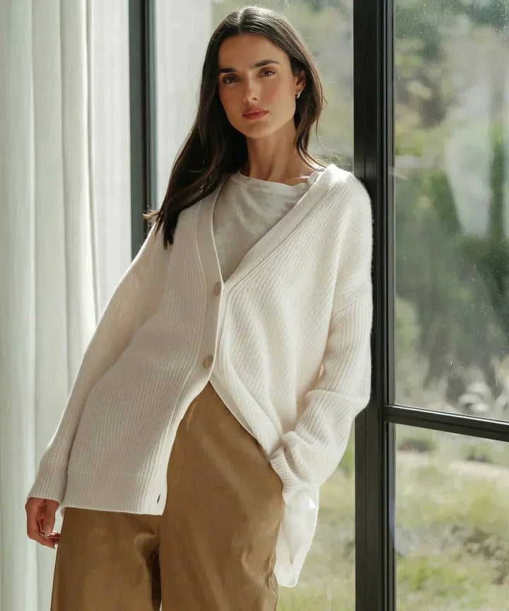 Women's Oversized V-Neck Button Cardigan Lightweight Layering Sweater 7