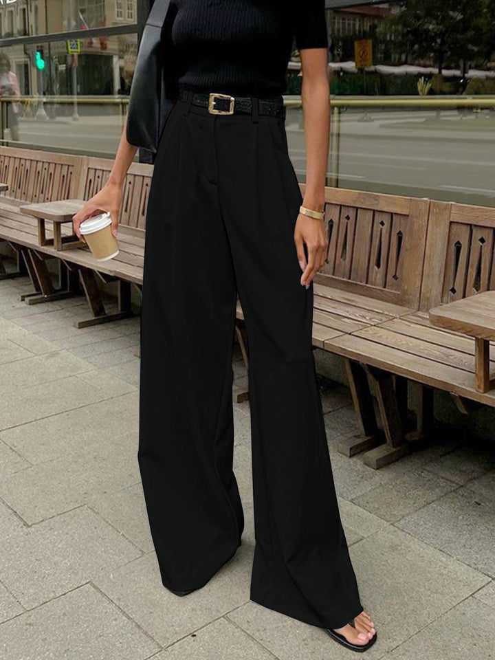 Women's Pleated Front Wide Leg Pants with Belt Elegant Tailored Trousers 3
