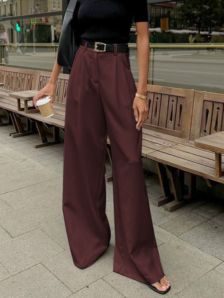 Women's Pleated Front Wide Leg Pants with Belt Elegant Tailored Trousers 5