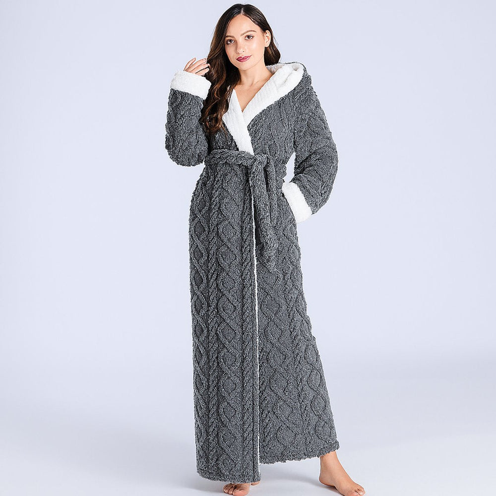 Women’s Plush Fleece Long Dressing Gown Cozy Ankle-Length Bathrobe 1