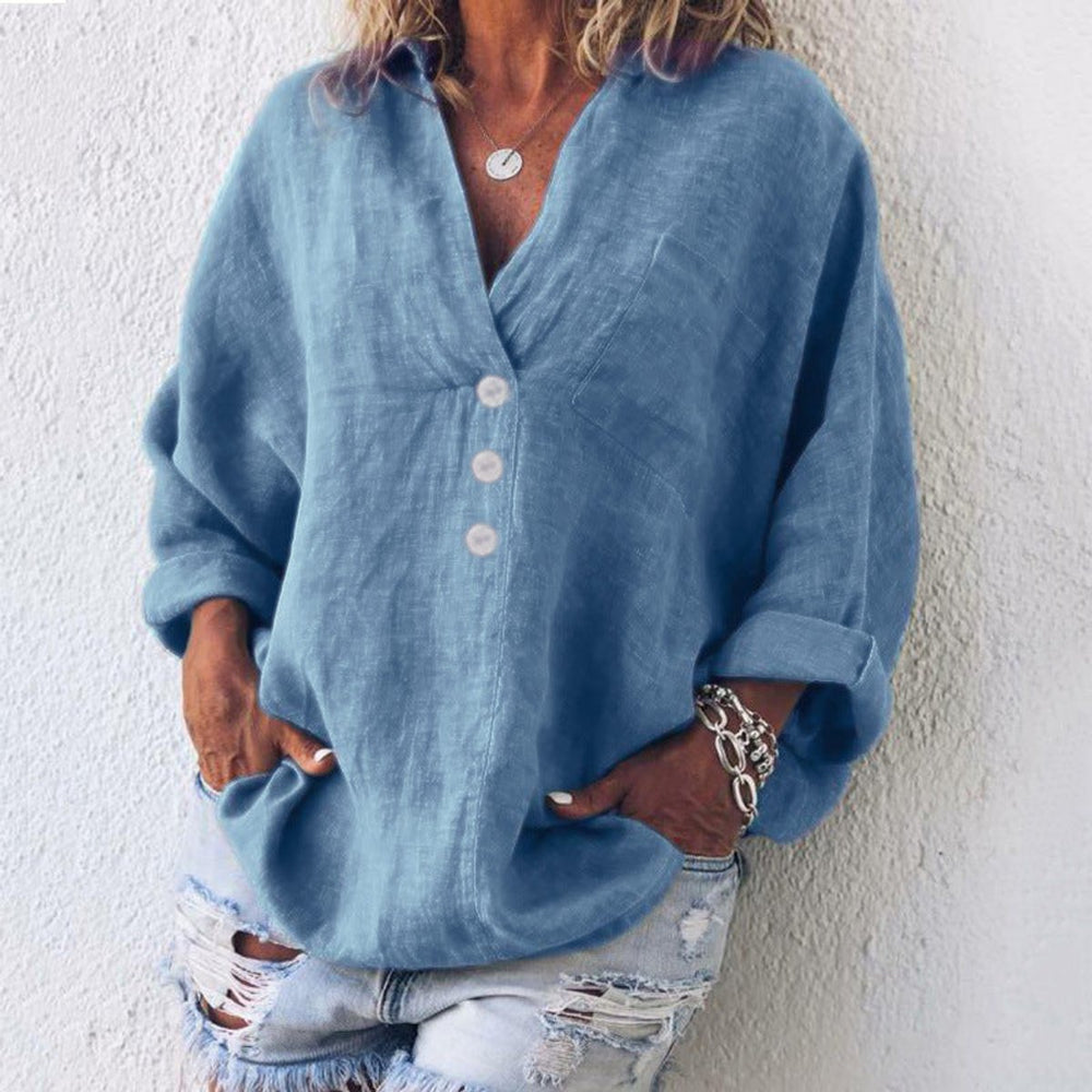 Women's Relaxed-Fit Button-Up Sweater Shirt Lightweight Cotton Linen Blend 1