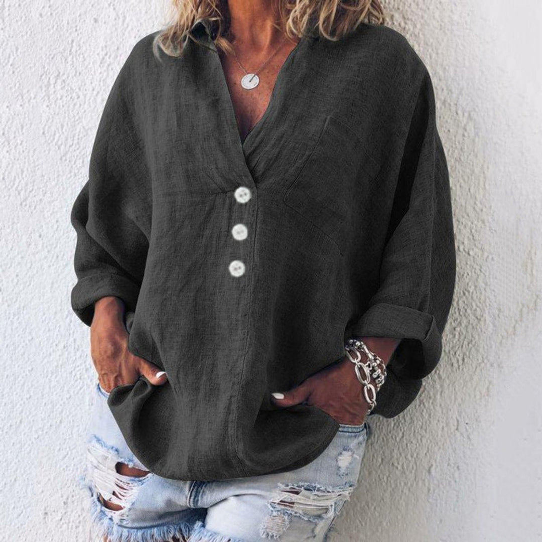 Women's Relaxed-Fit Button-Up Sweater Shirt Lightweight Cotton Linen Blend 2