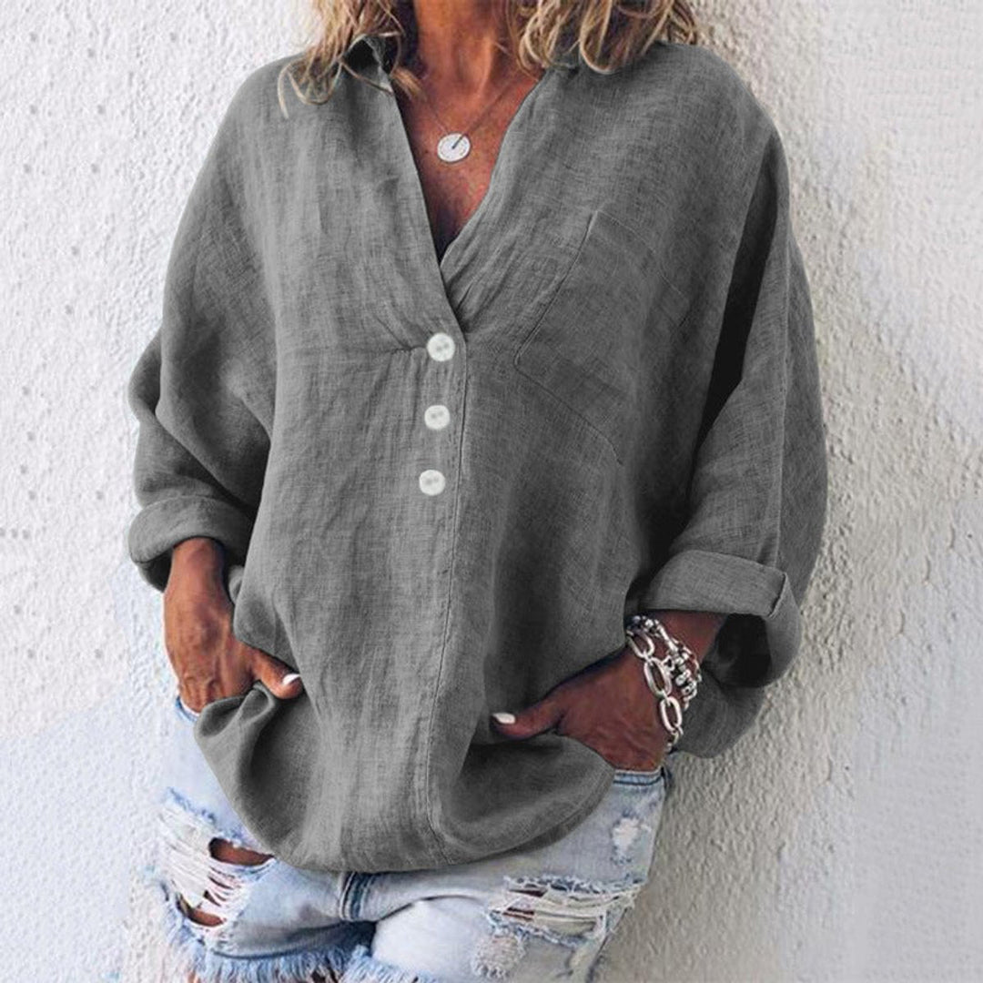 Women's Relaxed-Fit Button-Up Sweater Shirt Lightweight Cotton Linen Blend 3