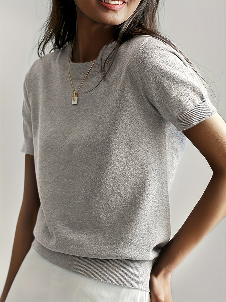 Women's Relaxed Fit Short Sleeve Knit Sweater Top with Crew Neck 5