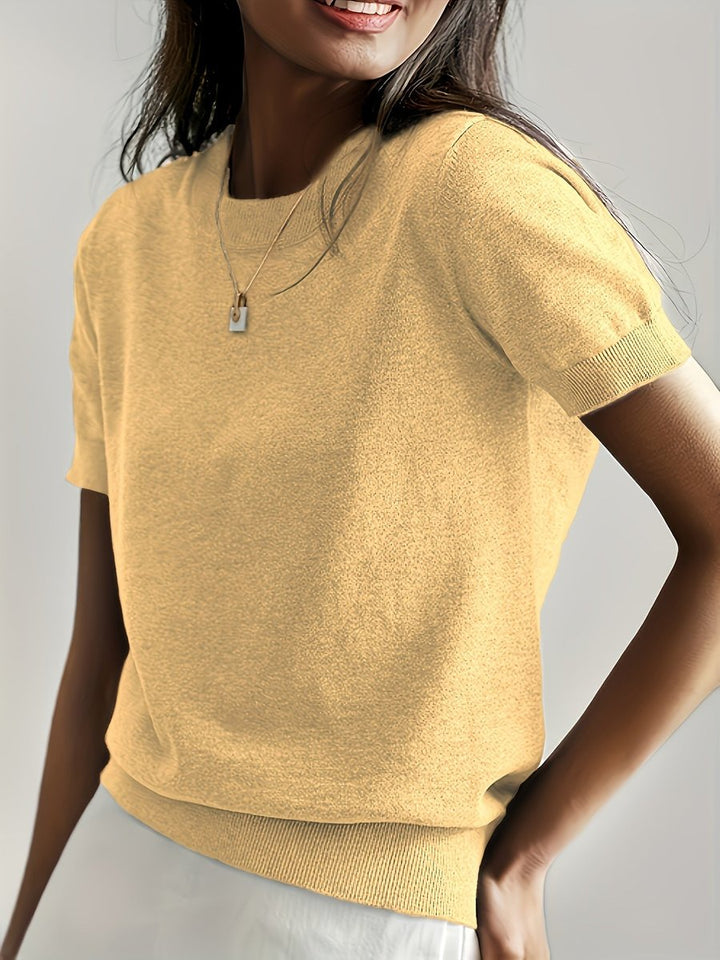 Women's Relaxed Fit Short Sleeve Knit Sweater Top with Crew Neck 8