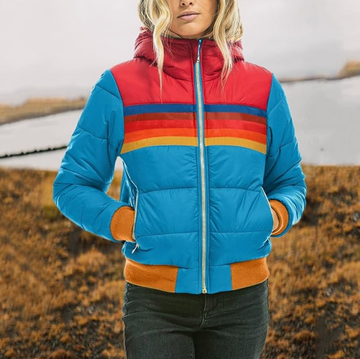 Women’s Retro Winter Jacket with Hooded Striped Design for Cold Weather 2