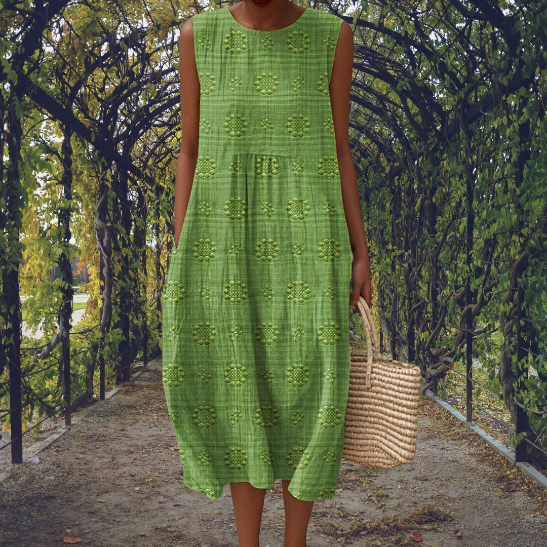 Women's Sleeveless Midi Dress with Textured Dot Pattern for Warm Weather 0