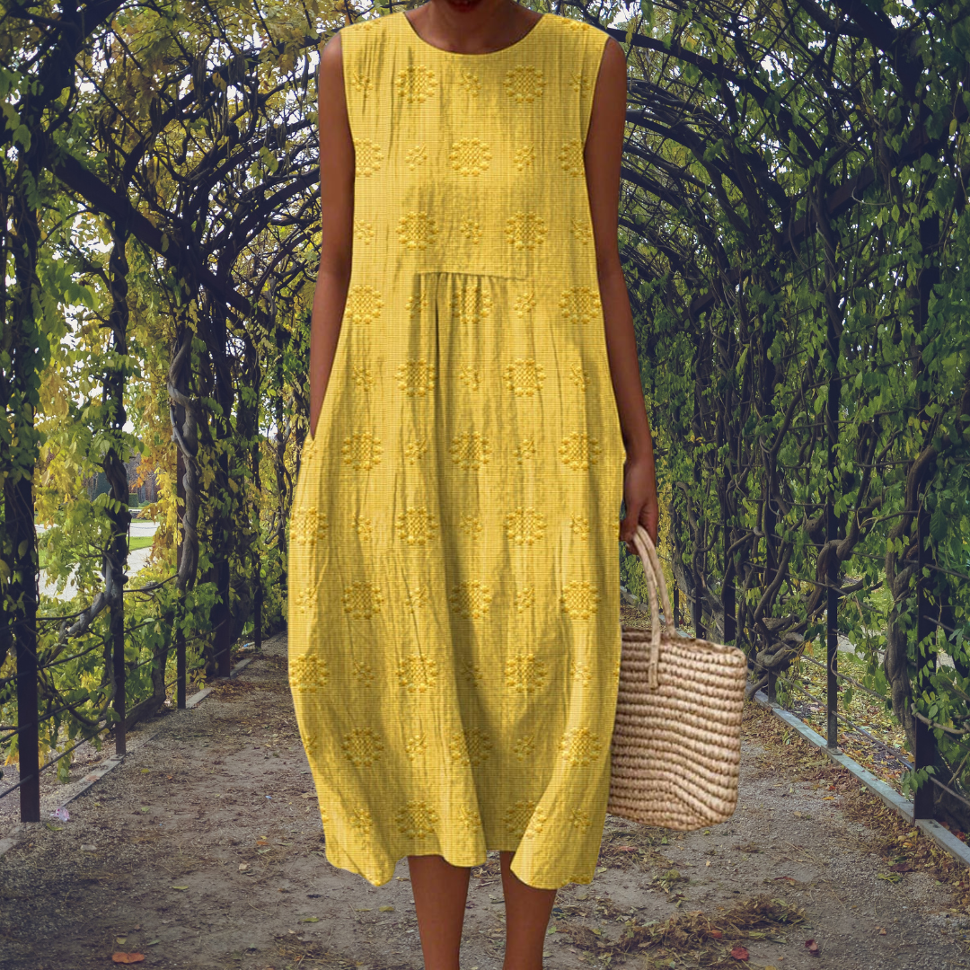 Women's Sleeveless Midi Dress with Textured Dot Pattern for Warm Weather 2
