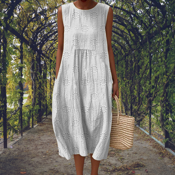 Women's Sleeveless Midi Dress with Textured Dot Pattern for Warm Weather 3