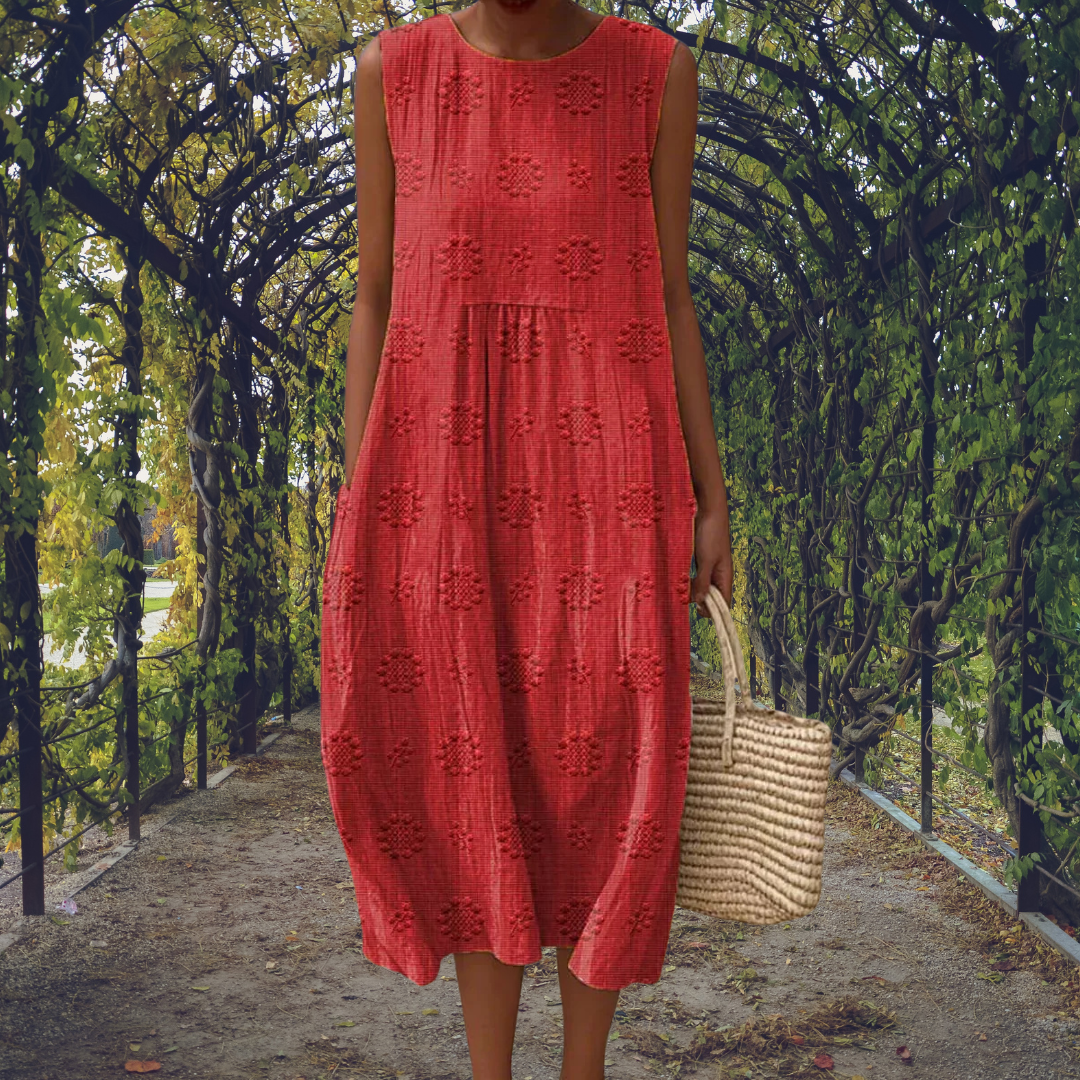 Women's Sleeveless Midi Dress with Textured Dot Pattern for Warm Weather 4