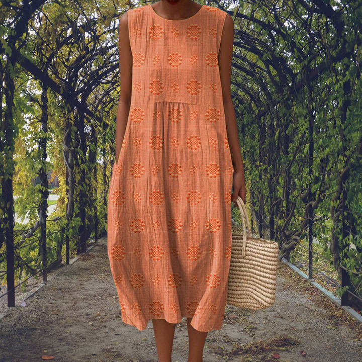Women's Sleeveless Midi Dress with Textured Dot Pattern for Warm Weather 5