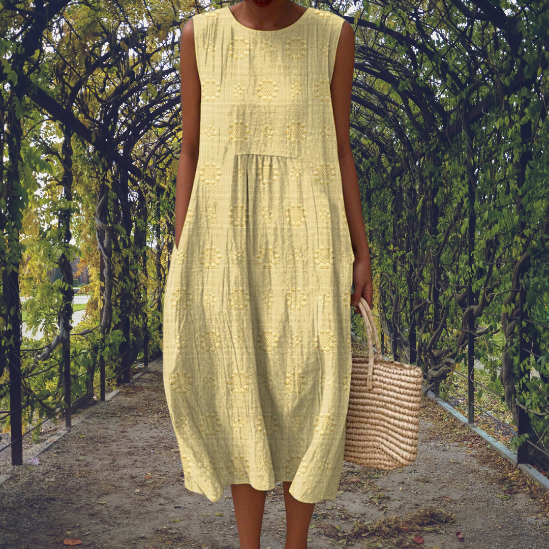 Women's Sleeveless Midi Dress with Textured Dot Pattern for Warm Weather 6