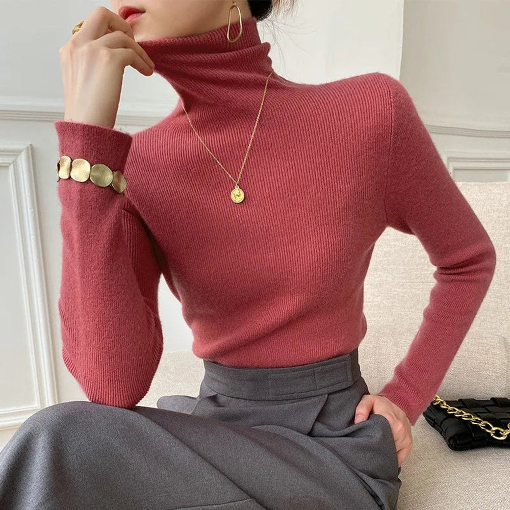 Women's Slim-Fit Turtleneck Sweater Lightweight Warm Jumper 1