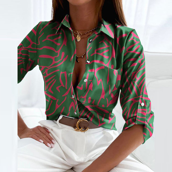 Women's Slim Fit Lapel Neck Graphic Print Blouse for Office and Casual Wear 11