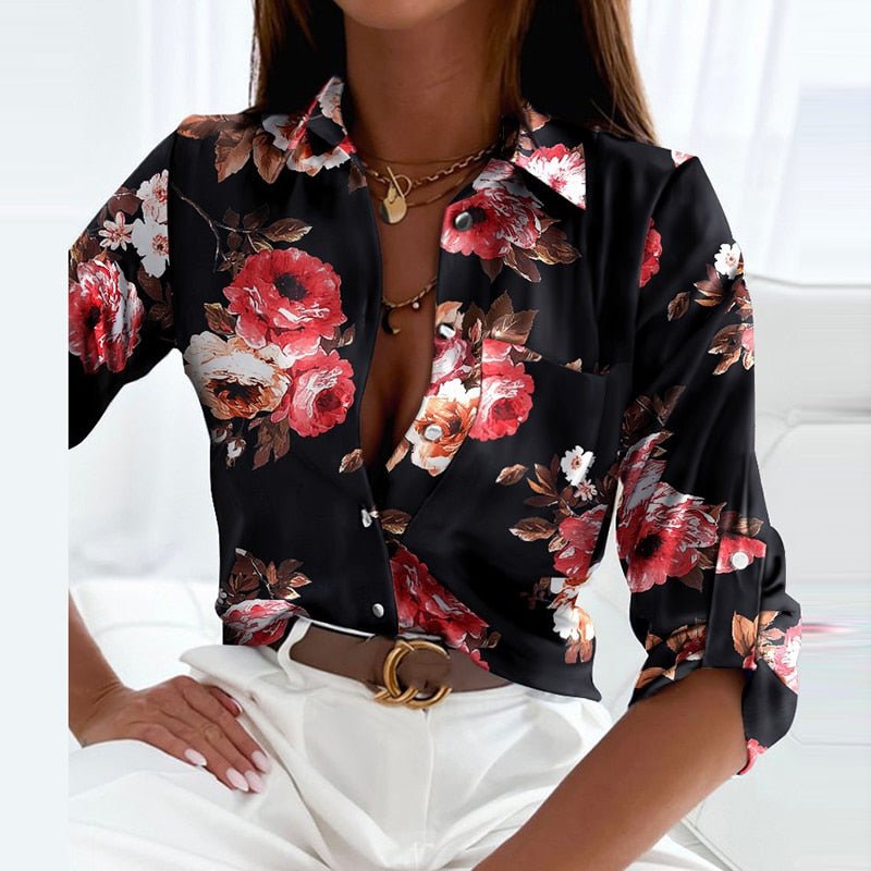 Women's Slim Fit Lapel Neck Graphic Print Blouse for Office and Casual Wear 4