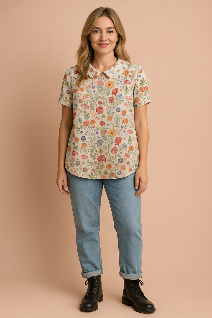 Women's Summer Blouse with Decorative Collar and Subtle Pattern - Elegant Lightweight Tops for Women 1