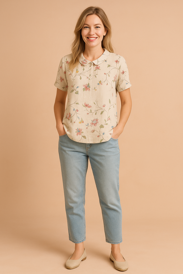 Women's Summer Blouse with Decorative Collar and Subtle Pattern - Elegant Lightweight Tops for Women 2