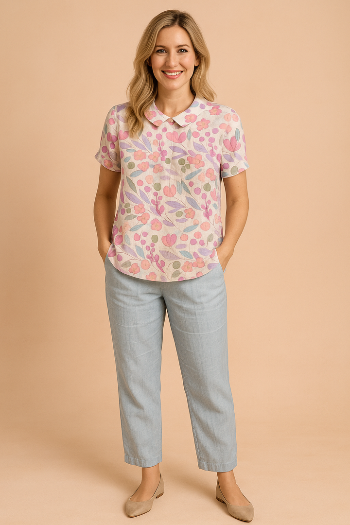 Women's Summer Blouse with Decorative Collar and Subtle Pattern - Elegant Lightweight Tops for Women 3