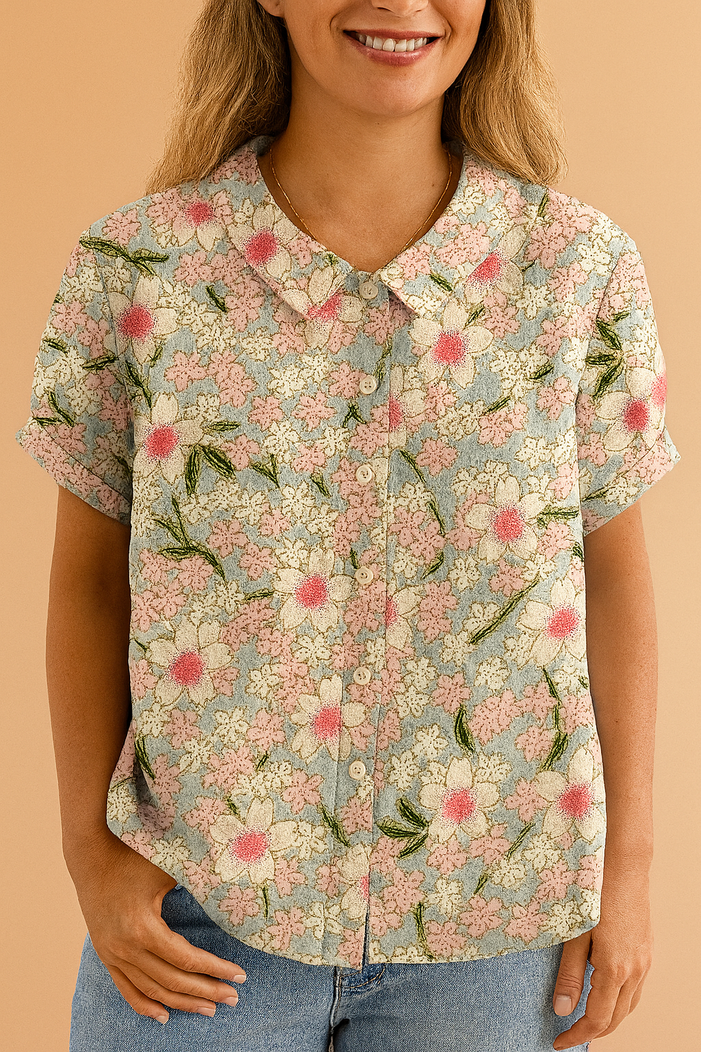 Women's Summer Blouse with Decorative Collar and Subtle Pattern - Elegant Lightweight Tops for Women 4