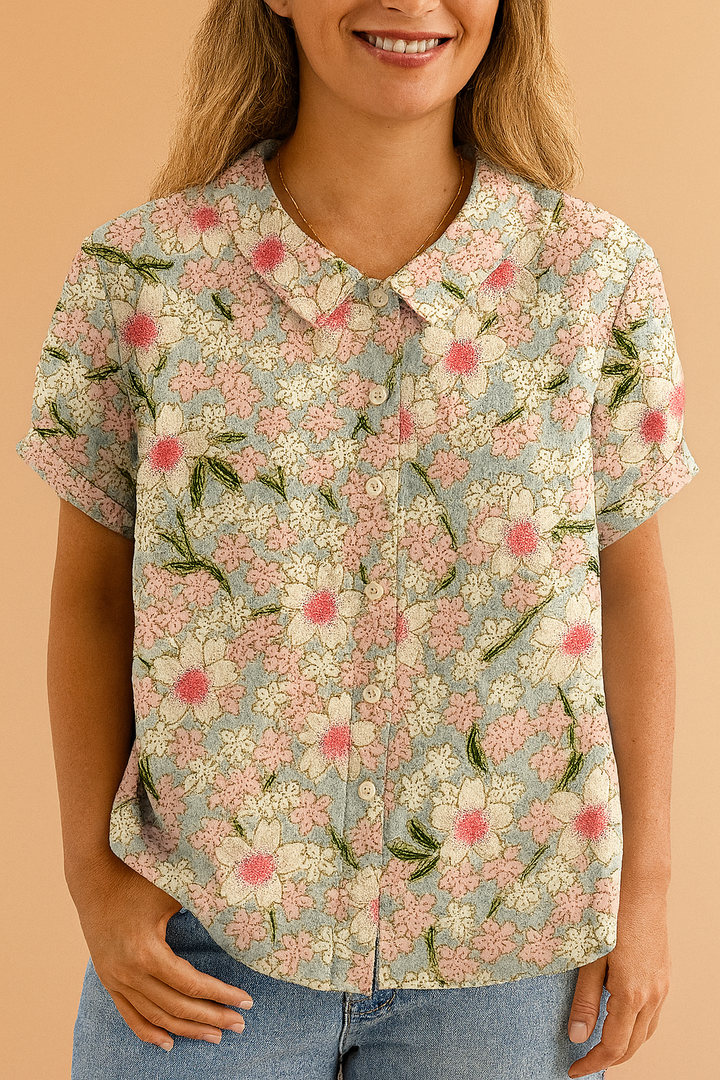 Women's Summer Blouse with Decorative Collar and Subtle Pattern - Elegant Lightweight Tops for Women 4